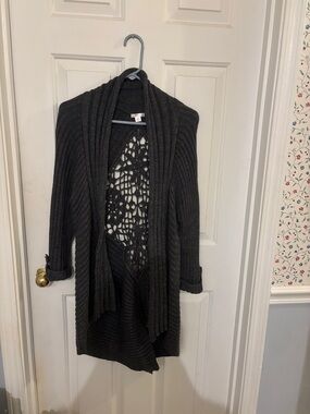Xhilaration Dark Gray Open-Front Cardigan with Crochet Back